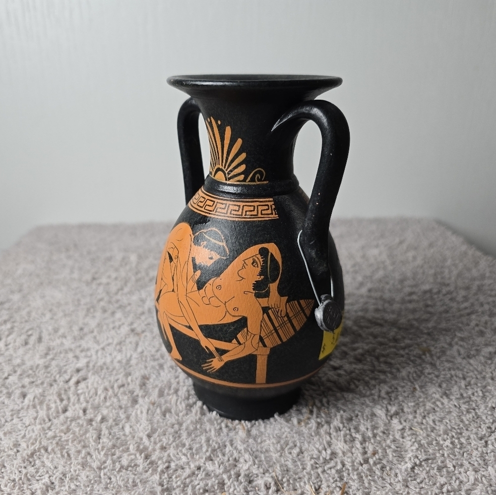 Vintage Greek Black and Orange Vase - Picture 2 of 10